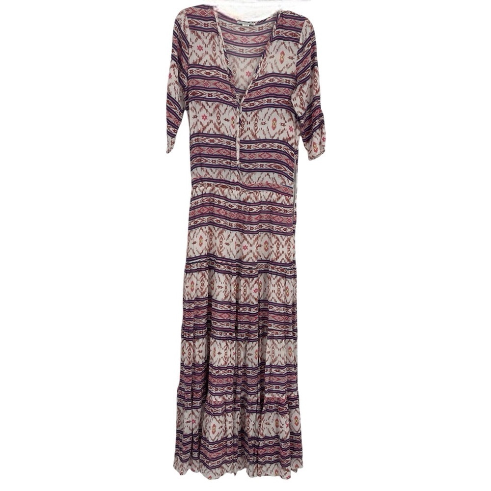 Alphamoment Size 36  (small) Maxi Dress Southwest Aztec 3/4 Sleeve V Neck